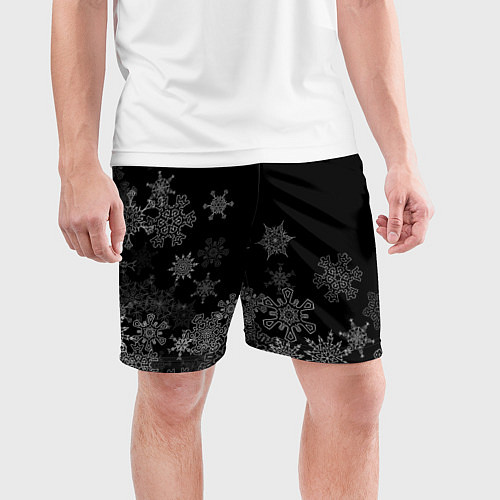 Мужские спортивные шорты Красивые белые снежинки / 3D-принт – фото 3