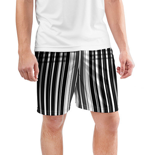 Мужские спортивные шорты Бело серый полосатый узор / 3D-принт – фото 3