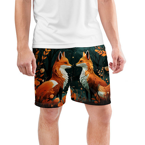 Мужские спортивные шорты Две лисоньки в стиле Folk Art / 3D-принт – фото 3