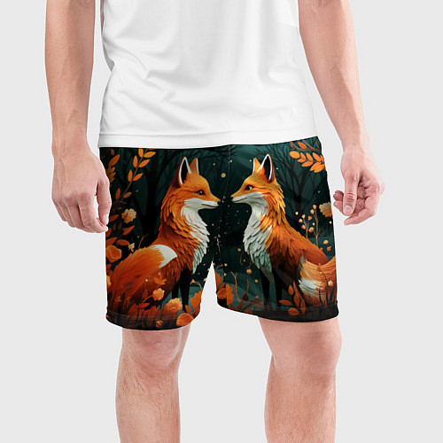 Мужские спортивные шорты Две лисоньки в стиле Folk Art / 3D-принт – фото 3