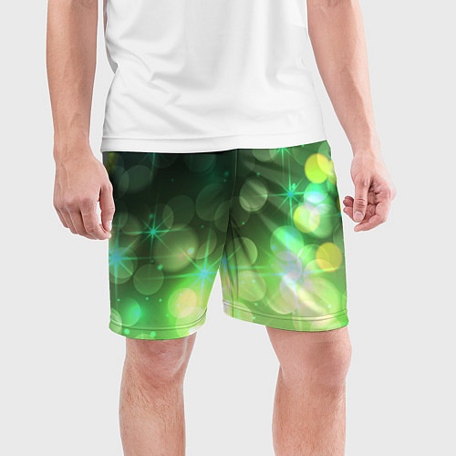 Мужские спортивные шорты Неоновый зеленый блеск и черный фон / 3D-принт – фото 3