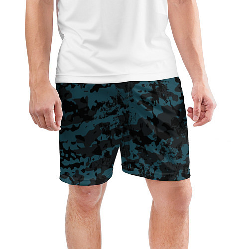 Мужские спортивные шорты Тёмно-синий камуфляж / 3D-принт – фото 3