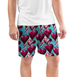 Шорты спортивные мужские Паттерн красные абстрактные сердца, цвет: 3D-принт — фото 2