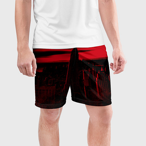 Мужские спортивные шорты Город в красном цвете / 3D-принт – фото 3