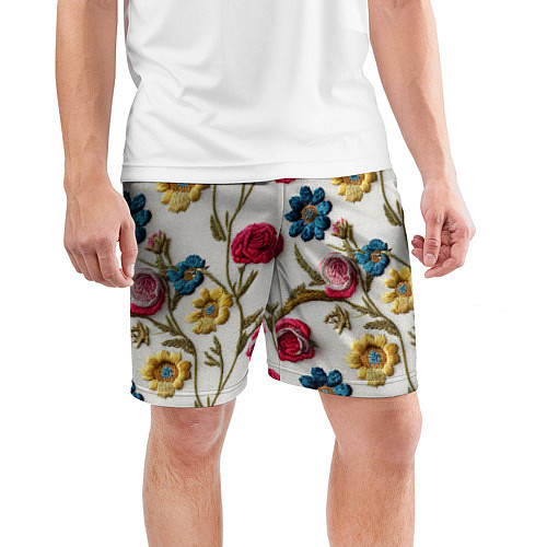 Мужские спортивные шорты Эффект вышивка летний узор / 3D-принт – фото 3