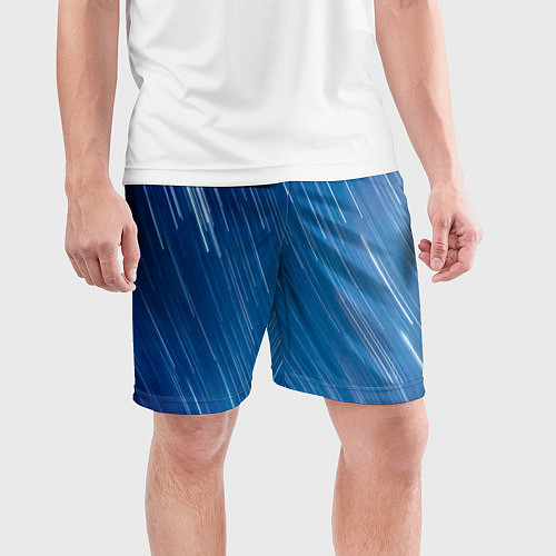 Мужские спортивные шорты Белые полосы на синем фоне / 3D-принт – фото 3