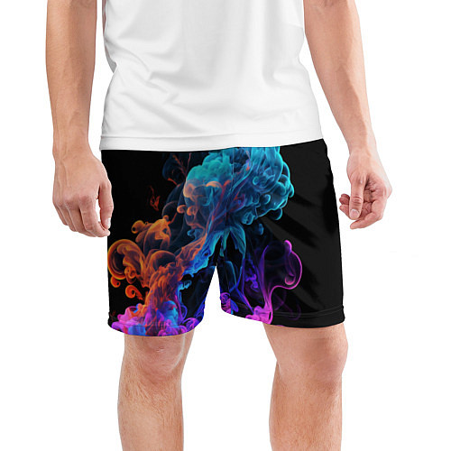 Мужские спортивные шорты Неоновый цветной дым на черном фоне / 3D-принт – фото 3