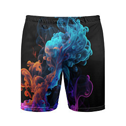 Шорты спортивные мужские Неоновый цветной дым на черном фоне, цвет: 3D-принт