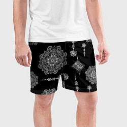 Шорты спортивные мужские Паттерн с орнаментом мандалы на черном фоне, цвет: 3D-принт — фото 2