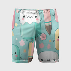 Шорты спортивные мужские Милые предметы с лицами, цвет: 3D-принт