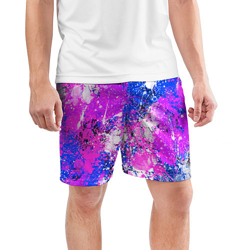 Мужские спортивные шорты Разбрызганная фиолетовая краска - темный фон / 3D-принт – фото 3