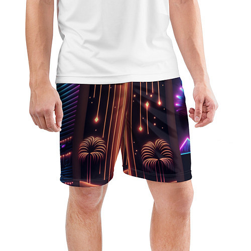 Мужские спортивные шорты Неоновый тропический дождь / 3D-принт – фото 3
