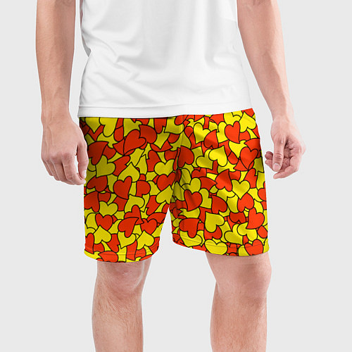 Мужские спортивные шорты Красно-желтые сердца / 3D-принт – фото 3