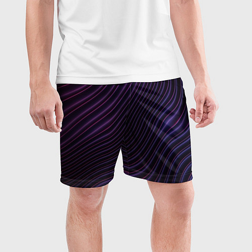 Мужские спортивные шорты Фиолетово-синяя волнообразная абстракция / 3D-принт – фото 3