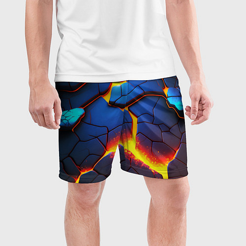 Мужские спортивные шорты Яркая неоновая лава, разломы / 3D-принт – фото 3