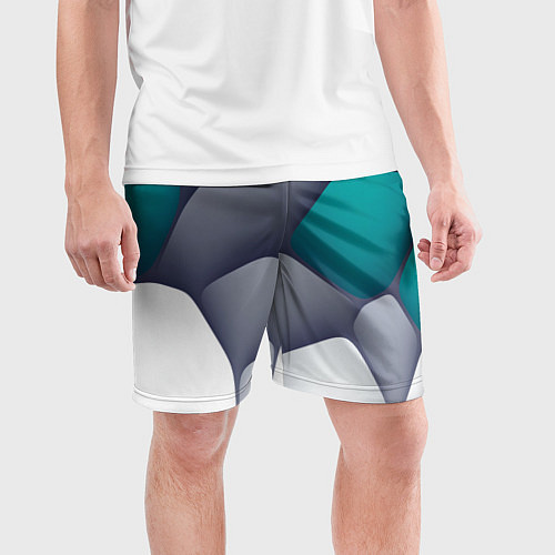 Мужские спортивные шорты Серо-бело-синий каменный паттерн / 3D-принт – фото 3