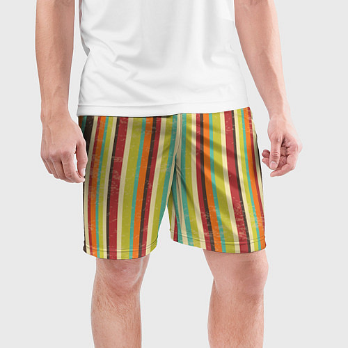 Мужские спортивные шорты Абстрактное множество разноцветных полос / 3D-принт – фото 3