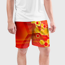 Шорты спортивные мужские Текстура соты оранжевый, цвет: 3D-принт — фото 2