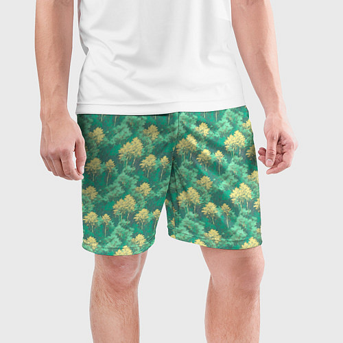 Мужские спортивные шорты Камуфляж деревья двуцветный / 3D-принт – фото 3