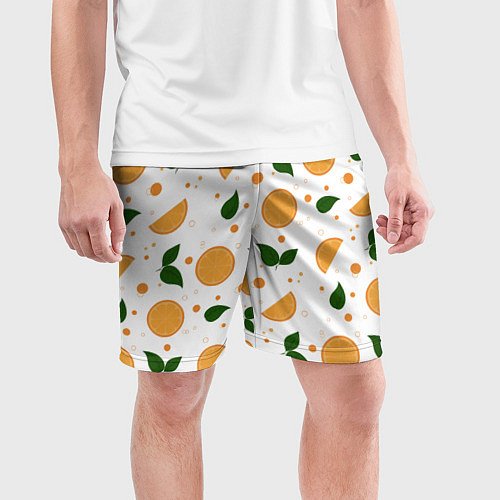 Мужские спортивные шорты Апельсины с листьями / 3D-принт – фото 3