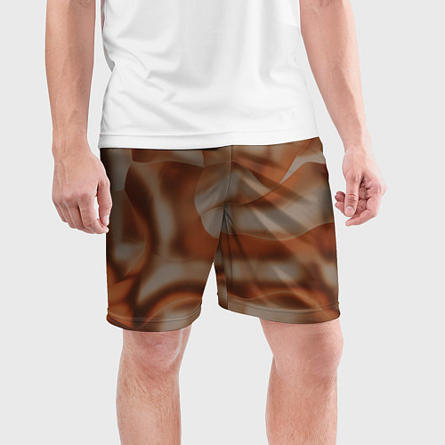 Мужские спортивные шорты Тёмно-золотистые абстрактные волны / 3D-принт – фото 3