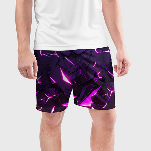 Мужские спортивные шорты Неоновые абстрактные электрические плиты / 3D-принт – фото 3