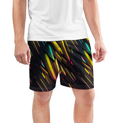 Шорты спортивные мужские Неоновые абстрактные линии, цвет: 3D-принт — фото 2