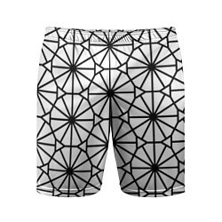 Шорты спортивные мужские Абстрактный чёрно-белый треугольно-круглый паттерн, цвет: 3D-принт