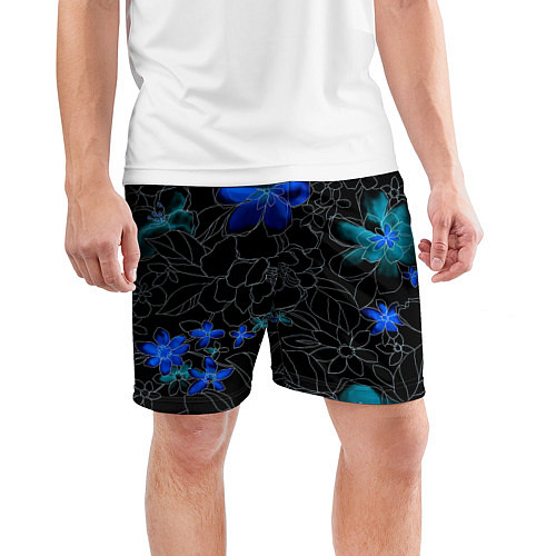 Мужские спортивные шорты Неоновые цветы / 3D-принт – фото 3