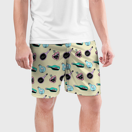 Мужские спортивные шорты Бутылочки в стиле 90-х - паттерн / 3D-принт – фото 3