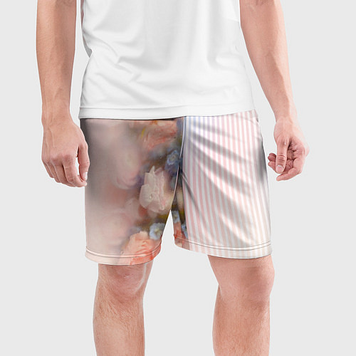 Мужские спортивные шорты Цветы за стеклом - полосы с градиентом / 3D-принт – фото 3