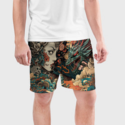 Шорты спортивные мужские Коварная женщина, затаившийся дракон, цвет: 3D-принт — фото 2