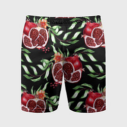 Шорты спортивные мужские Гранаты на черном - паттерн, цвет: 3D-принт