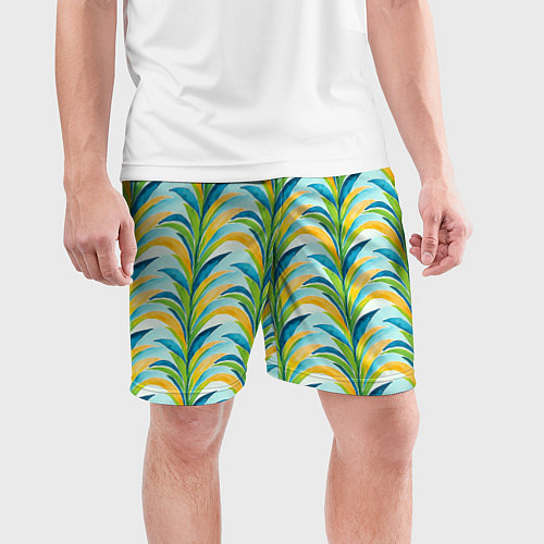 Мужские спортивные шорты Летний паттерн с листьями / 3D-принт – фото 3