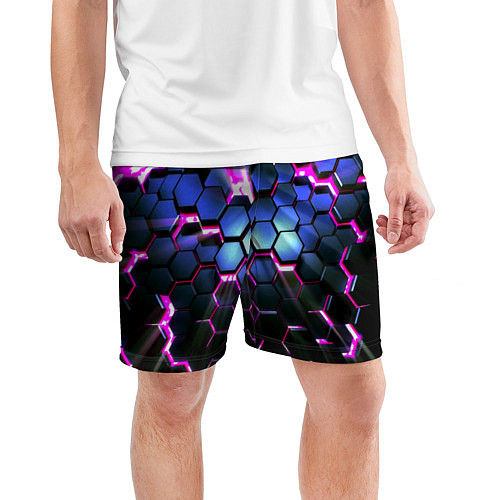 Мужские спортивные шорты Неоновые стильные соты / 3D-принт – фото 3