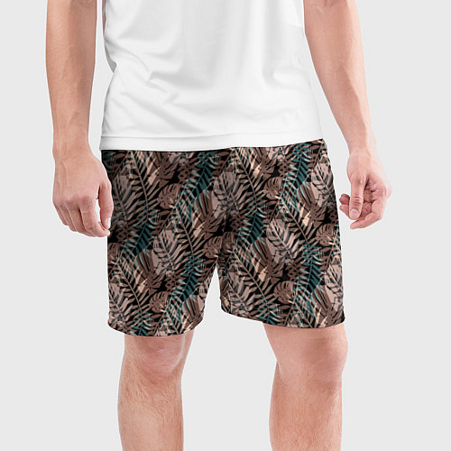 Мужские спортивные шорты Тропический коричнево серый узор / 3D-принт – фото 3