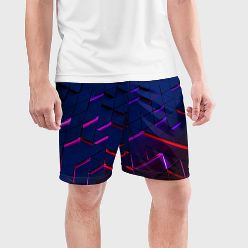 Мужские спортивные шорты Неоновые треугольники с подсветкой / 3D-принт – фото 3