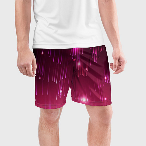 Мужские спортивные шорты Светящиеся розовые линии / 3D-принт – фото 3