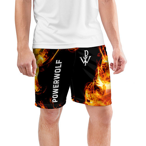 Мужские спортивные шорты Powerwolf и пылающий огонь / 3D-принт – фото 3
