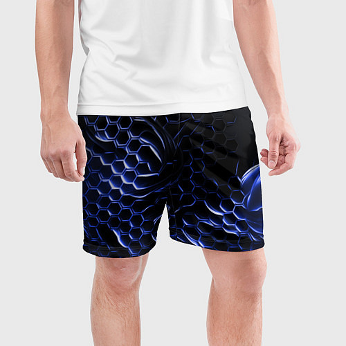 Мужские спортивные шорты Синие объемные плиты / 3D-принт – фото 3