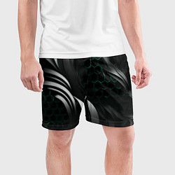 Шорты спортивные мужские Объемные бирюзовые плиты и черные линии, цвет: 3D-принт — фото 2