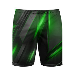 Шорты спортивные мужские Черные пластины с зеленым свечением, цвет: 3D-принт