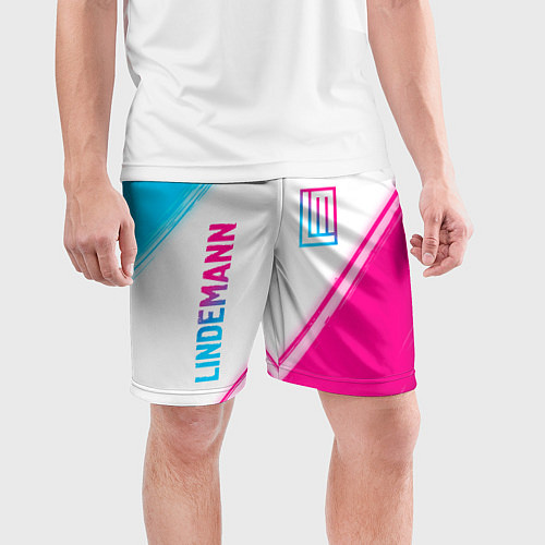 Мужские спортивные шорты Lindemann neon gradient style: надпись, символ / 3D-принт – фото 3