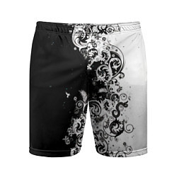 Мужские спортивные шорты Черно-белые цветы и колибри