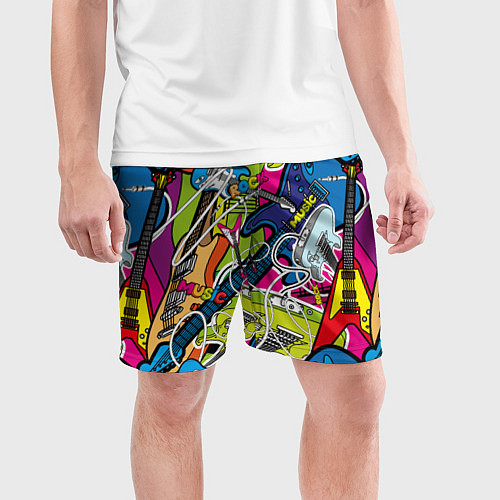 Мужские спортивные шорты Guitars - pop art pattern / 3D-принт – фото 3