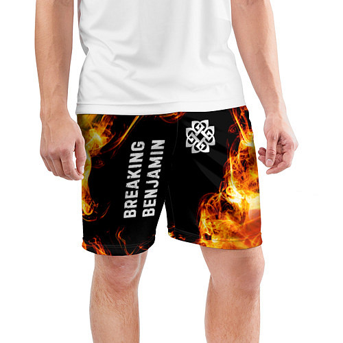 Мужские спортивные шорты Breaking Benjamin и пылающий огонь / 3D-принт – фото 3