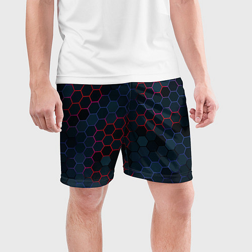 Мужские спортивные шорты Соты с красным и синим / 3D-принт – фото 3