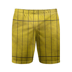 Шорты спортивные мужские Жёлтый фон и чёрные параллельные линии, цвет: 3D-принт