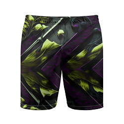 Мужские спортивные шорты Зеленые листья и фиолетовые вставки