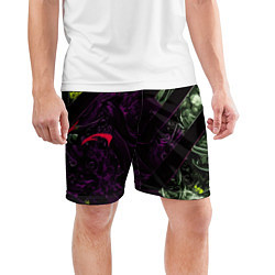 Шорты спортивные мужские Фиолетовая текстура с зелеными вставками, цвет: 3D-принт — фото 2